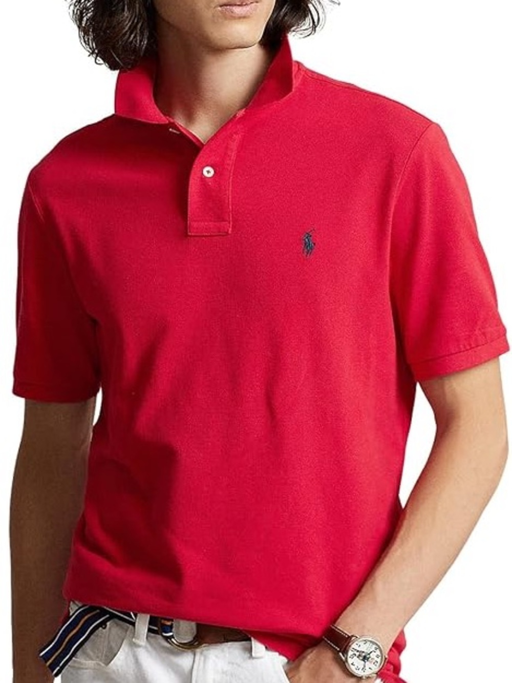 Polo Ralph Lauren Men’s Red Mesh Polo Shirt Blue Pony Logo Cotton Size Small